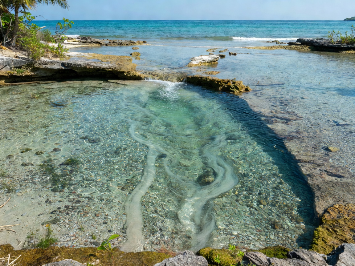 Crystal clear freshwater spring flowing directly into sea